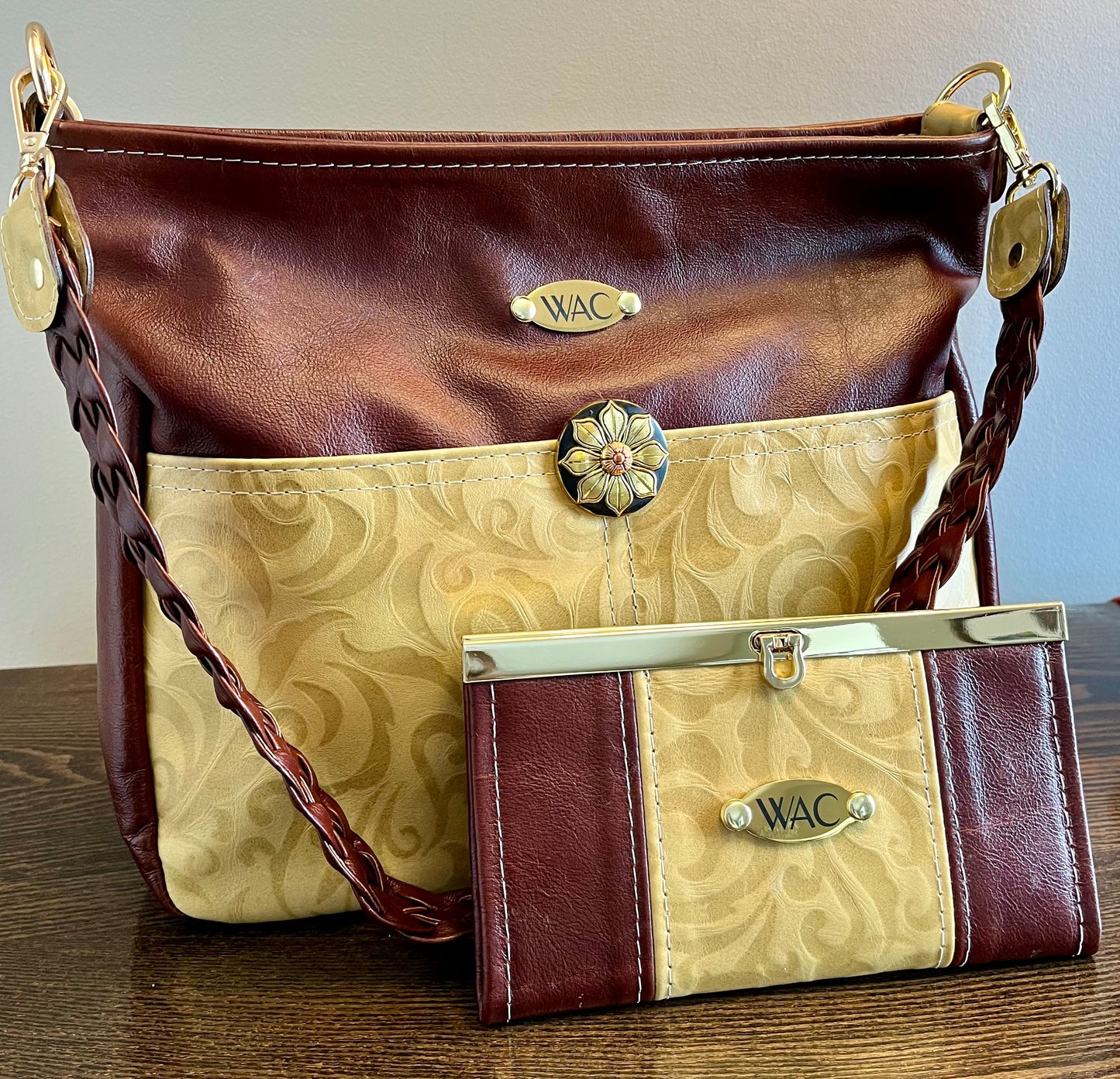 Mahogany Brown and Tan Embossed Purse and Wallet Set