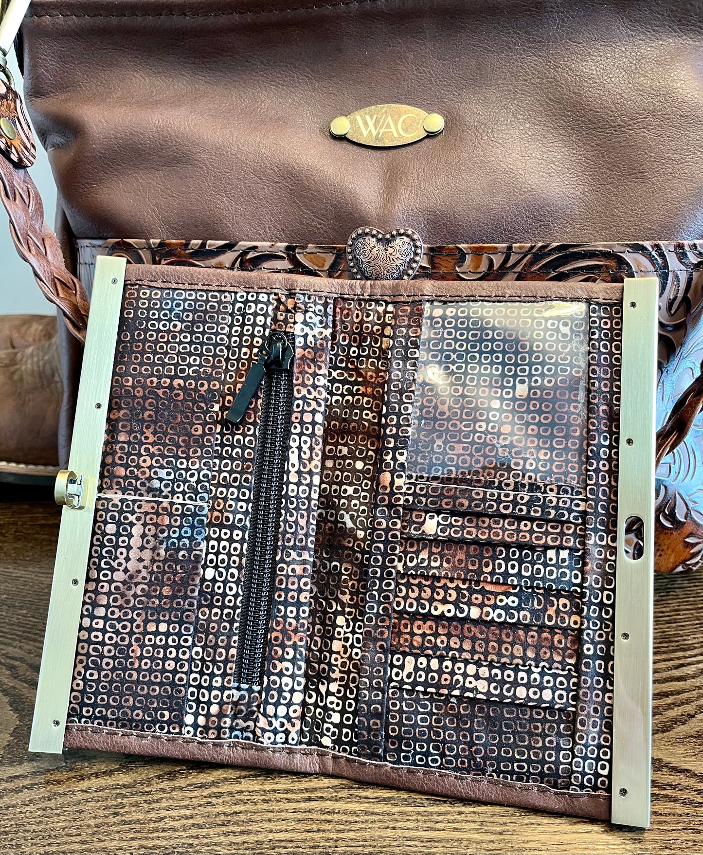 Embossed Brown and Chocolate Brown Leather Purse and Wallet Set