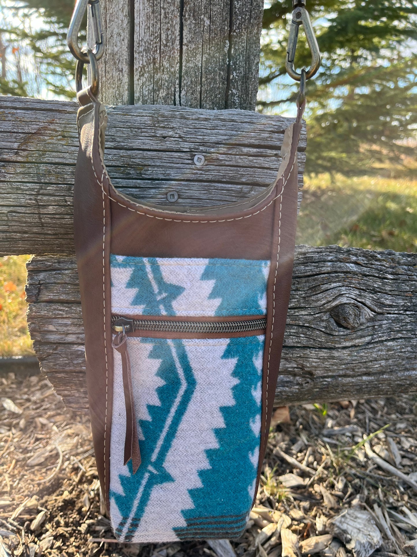 Leather and Wool Water Bottle Crossbody Bag