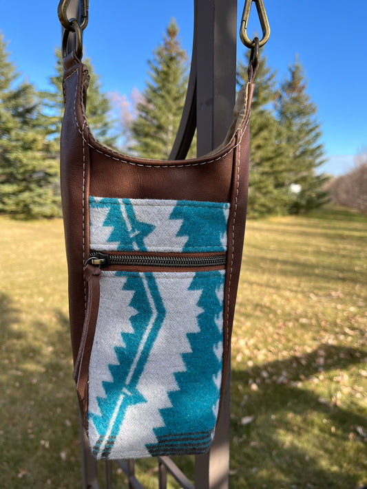 Leather and Wool Water Bottle Crossbody Bag