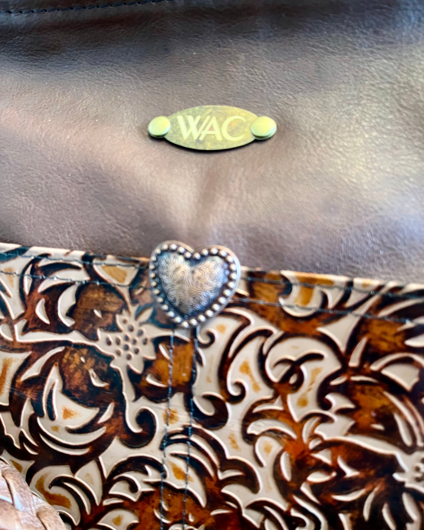 Embossed Brown and Chocolate Brown Leather Purse and Wallet Set