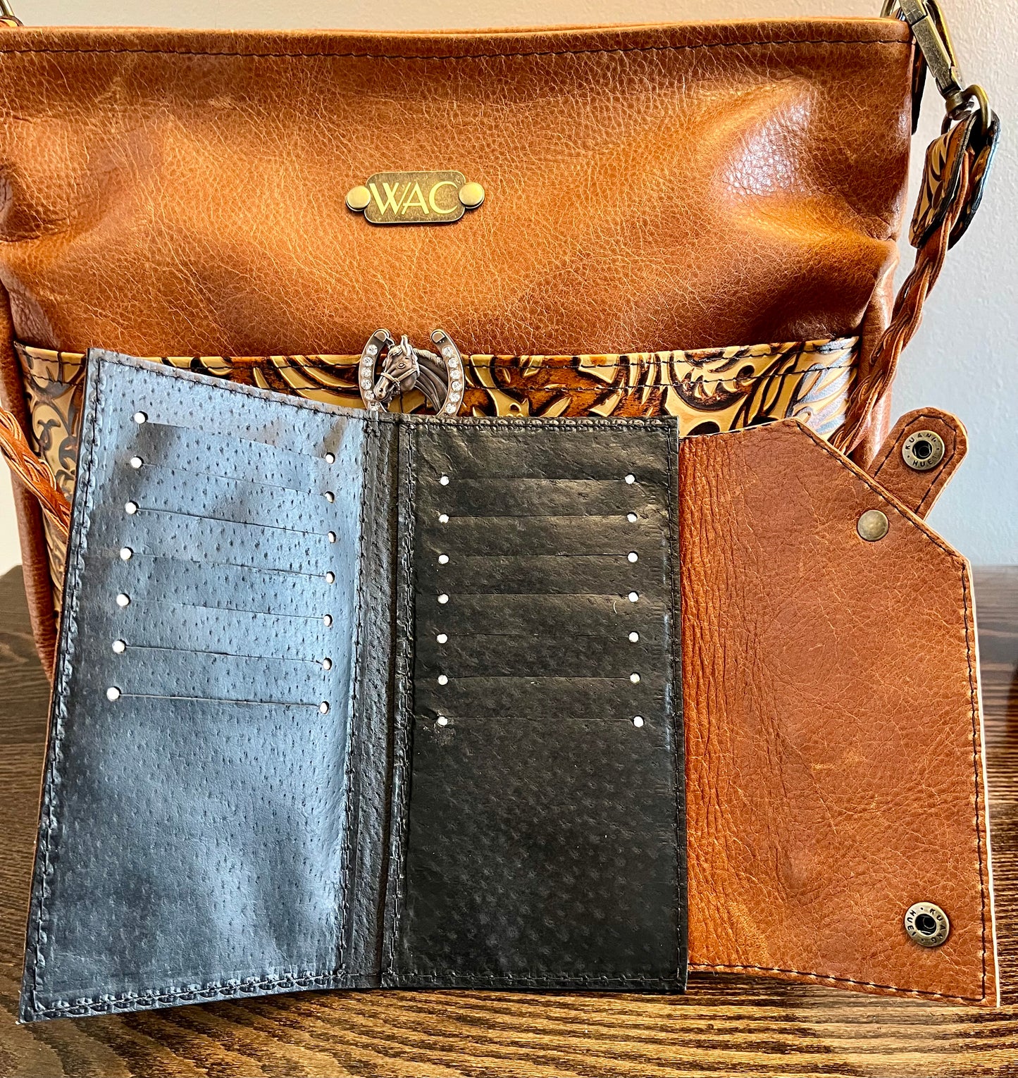 Pumpkin Spice and Floral Embossed Leather Purse and Wallet Set.