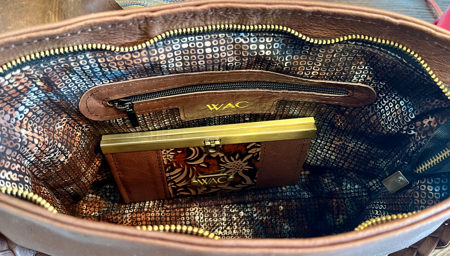 Embossed Brown and Chocolate Brown Leather Purse and Wallet Set