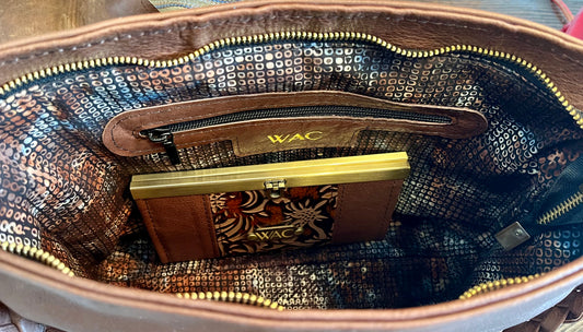 Embossed Brown and Chocolate Brown Leather Purse and Wallet Set