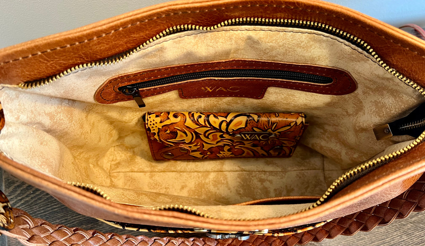 Pumpkin Spice and Floral Embossed Leather Purse and Wallet Set.