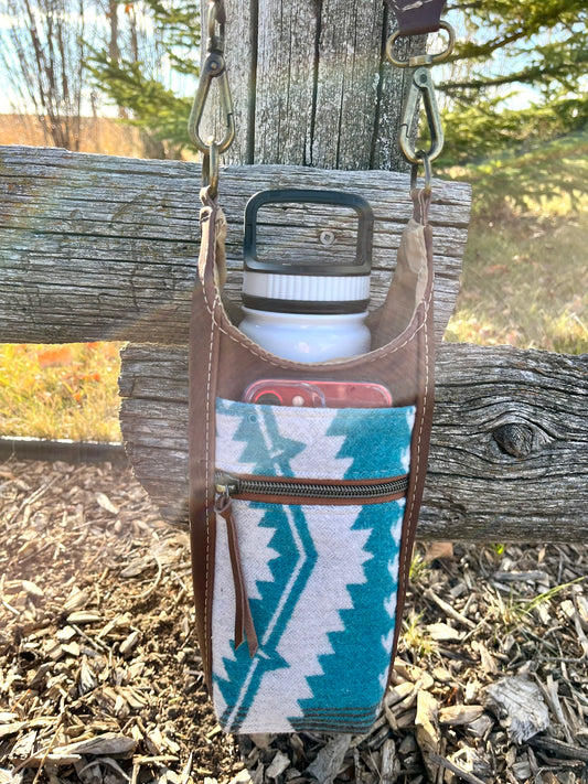Leather and Wool Water Bottle Crossbody Bag