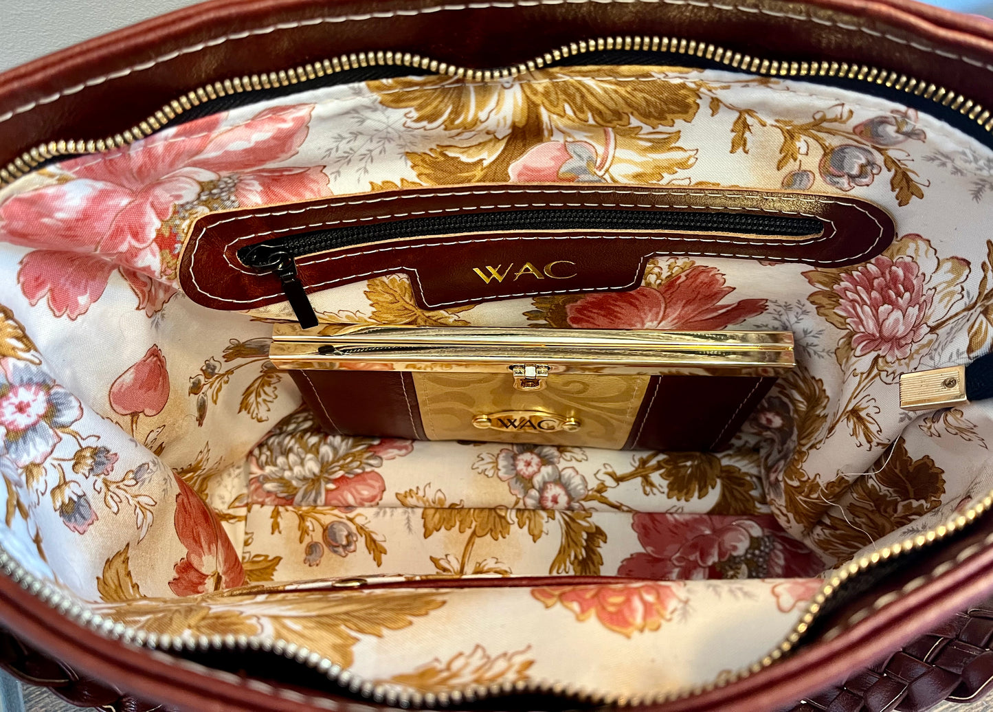 Mahogany Brown and Tan Embossed Purse and Wallet Set