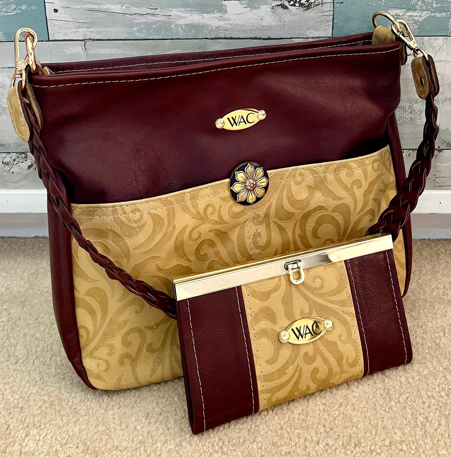 Mahogany Brown and Tan Embossed Purse and Wallet Set