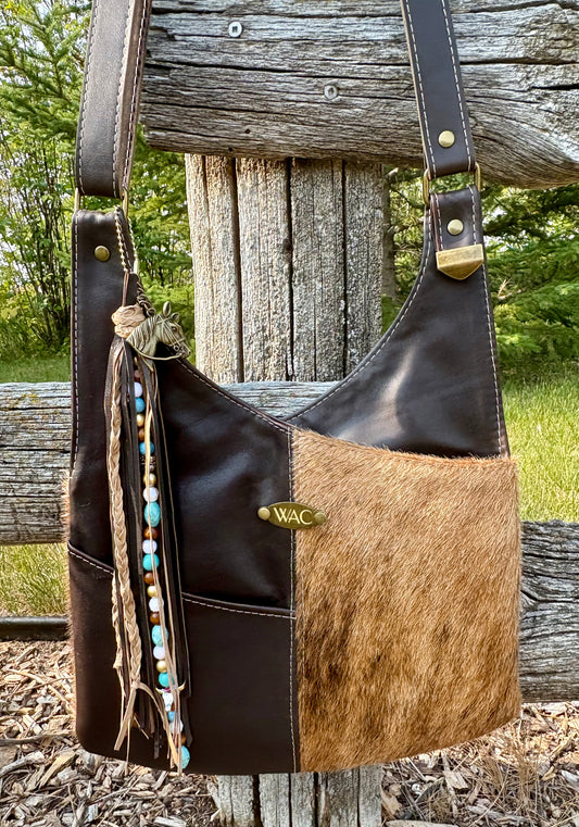 Brindle Hair on Hide and Chocolate Leather Crossbody Purse