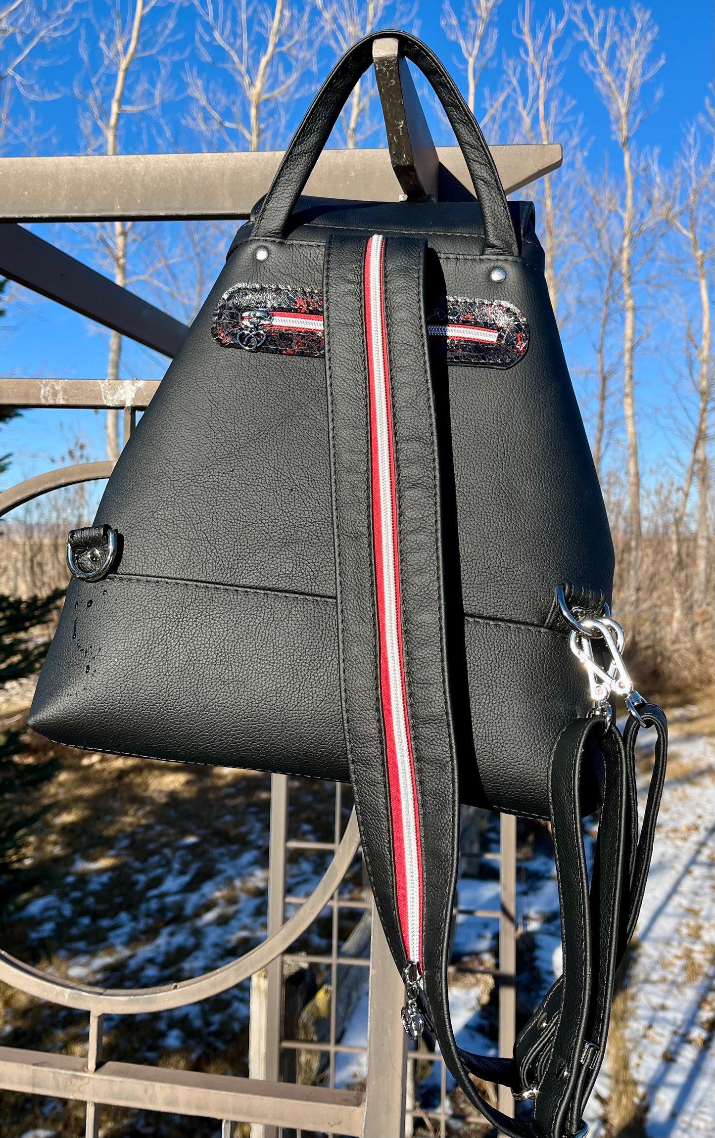 Splatter Ink and Black Leather Convertible Sling/Backpack