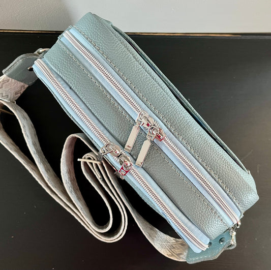 Baby Blue Leather Crossbody Purse