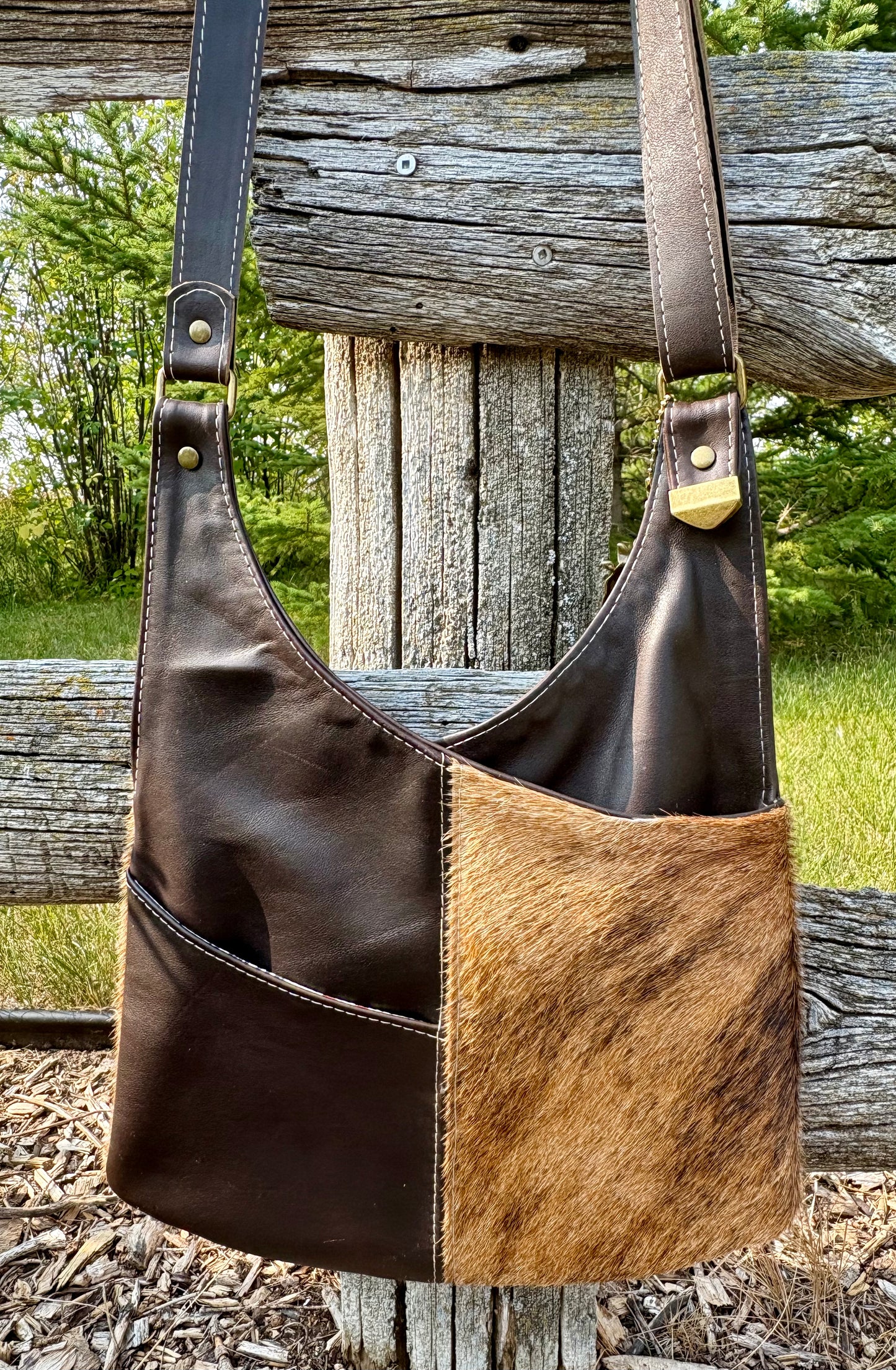 Brindle Hair on Hide and Chocolate Leather Crossbody Purse