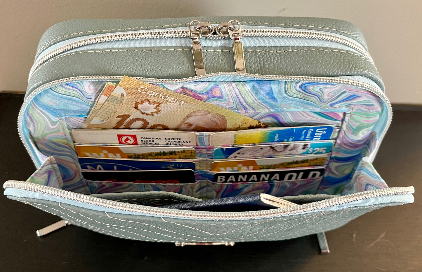 Baby Blue Leather Crossbody Purse