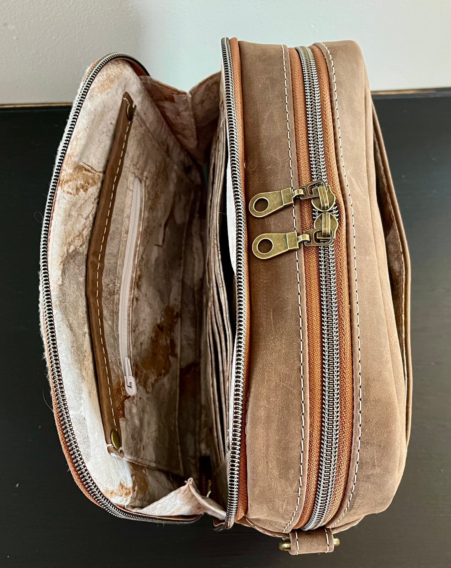 Distressed Leather and Wool Crossbody Purse