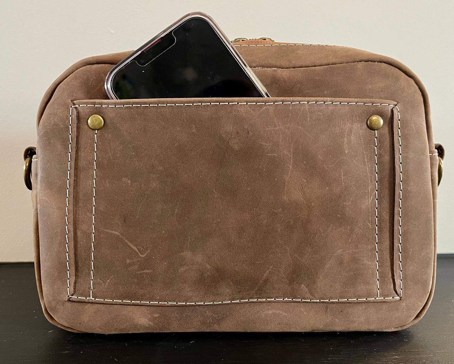 Distressed Leather and Wool Crossbody Purse