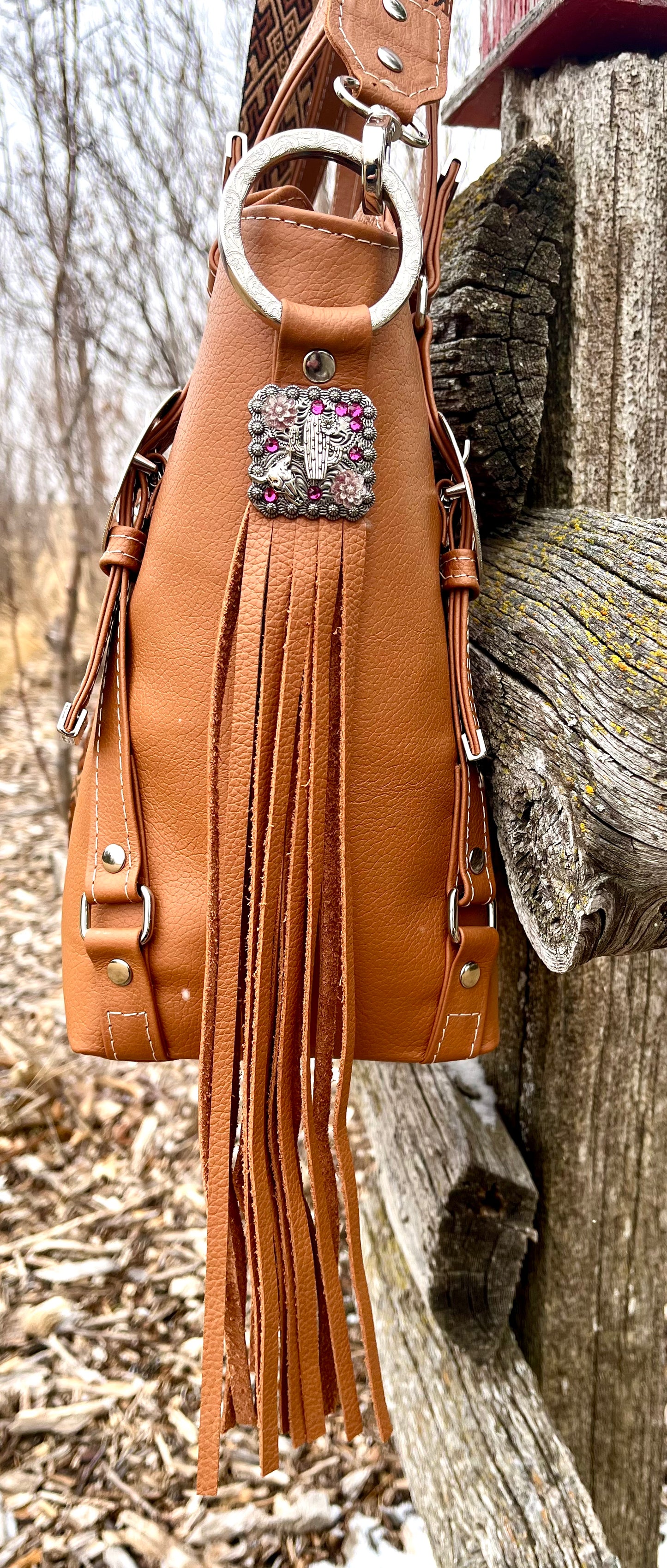 Western Cognac Leather Tote