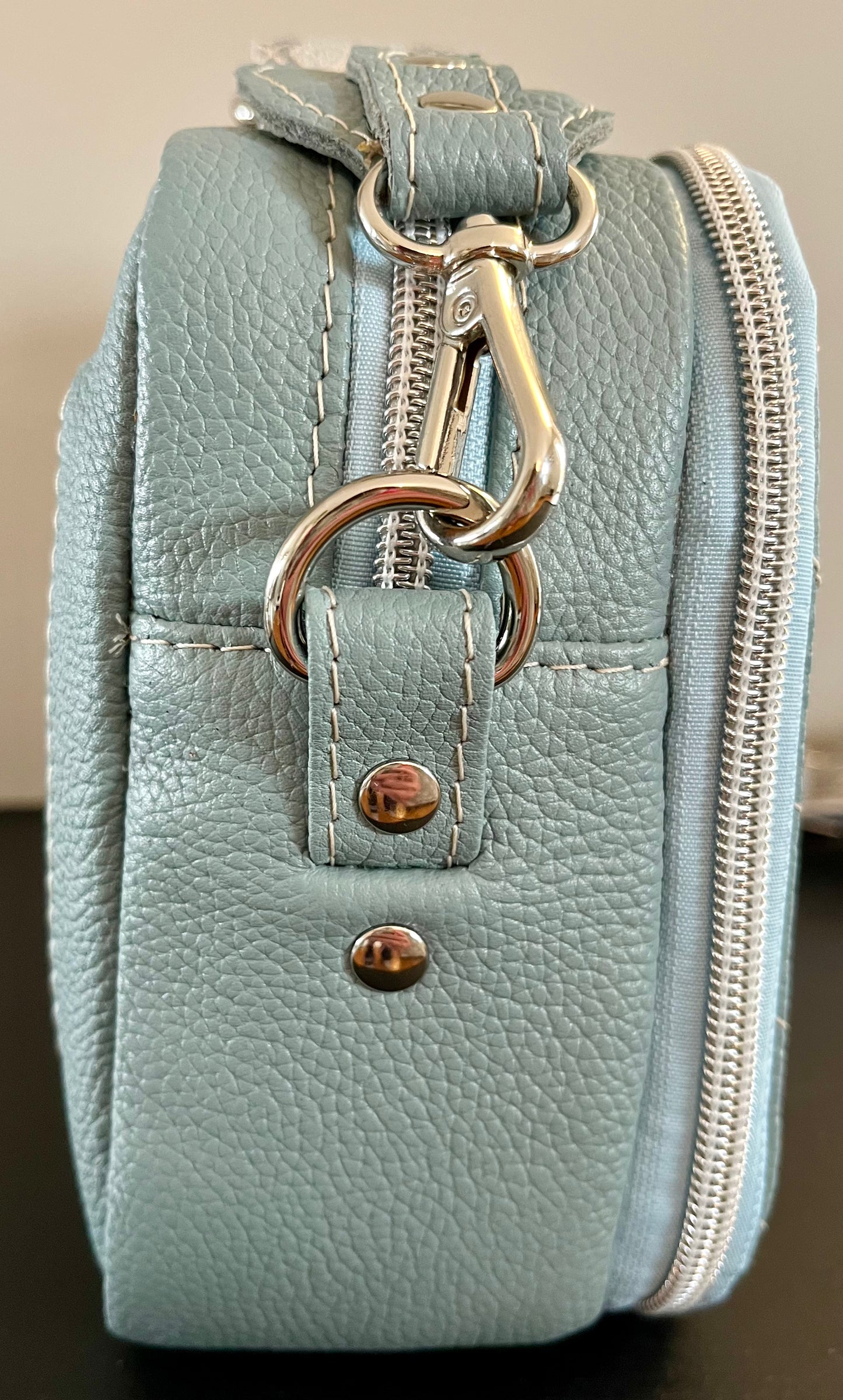 Baby Blue Leather Crossbody Purse