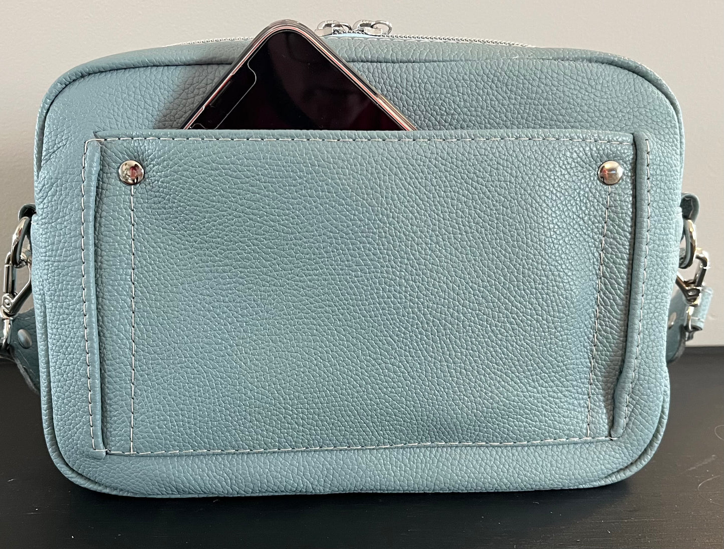 Baby Blue Leather Crossbody Purse
