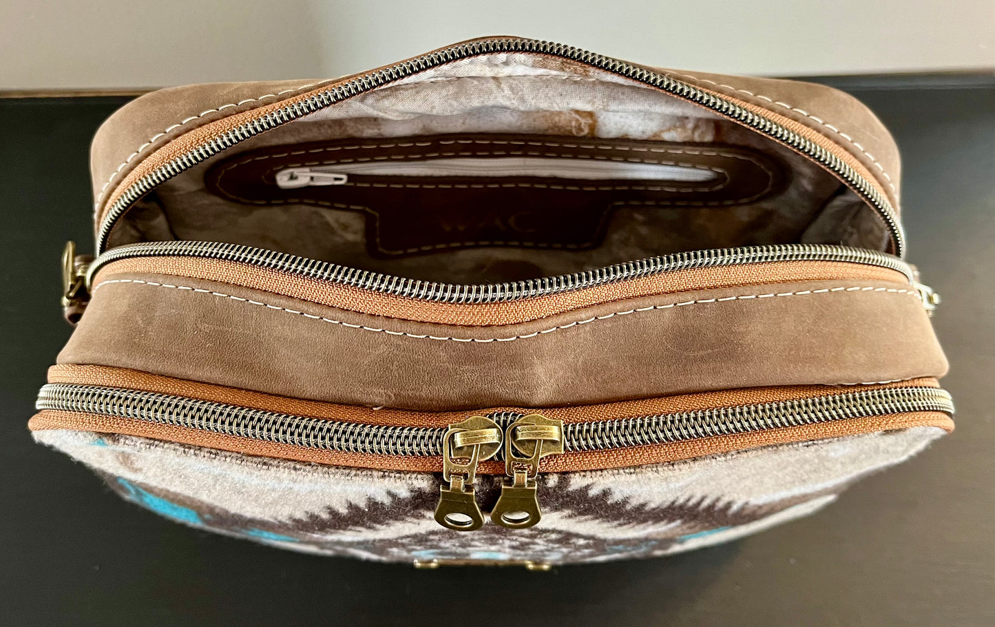 Distressed Leather and Wool Crossbody Purse