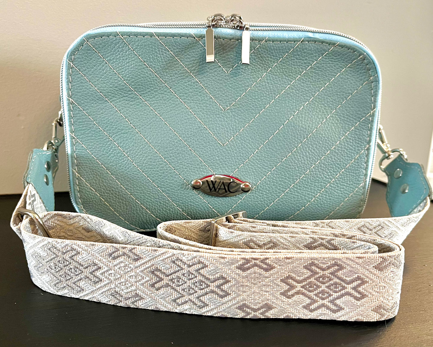 Baby Blue Leather Crossbody Purse