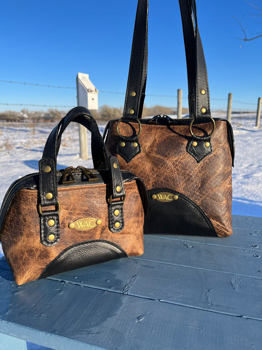 Embossed and Distressed Brown Leather Purse Set
