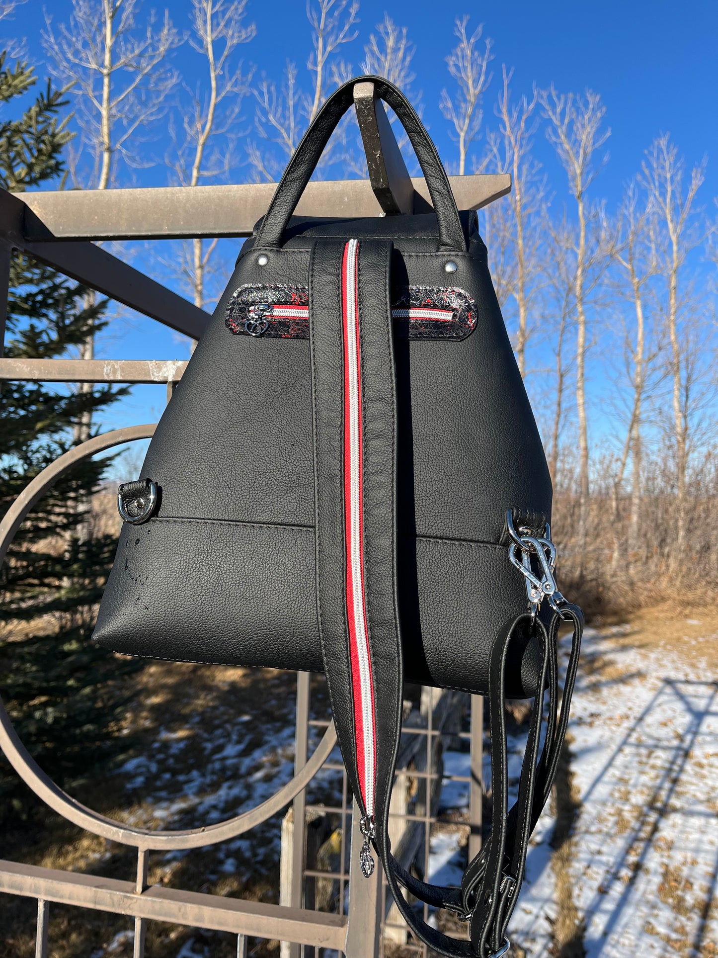 Splatter Ink and Black Leather Convertible Sling/Backpack
