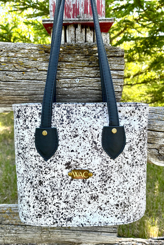 Speckled Black and White Leather Shoulder Bag and Matching Wallet