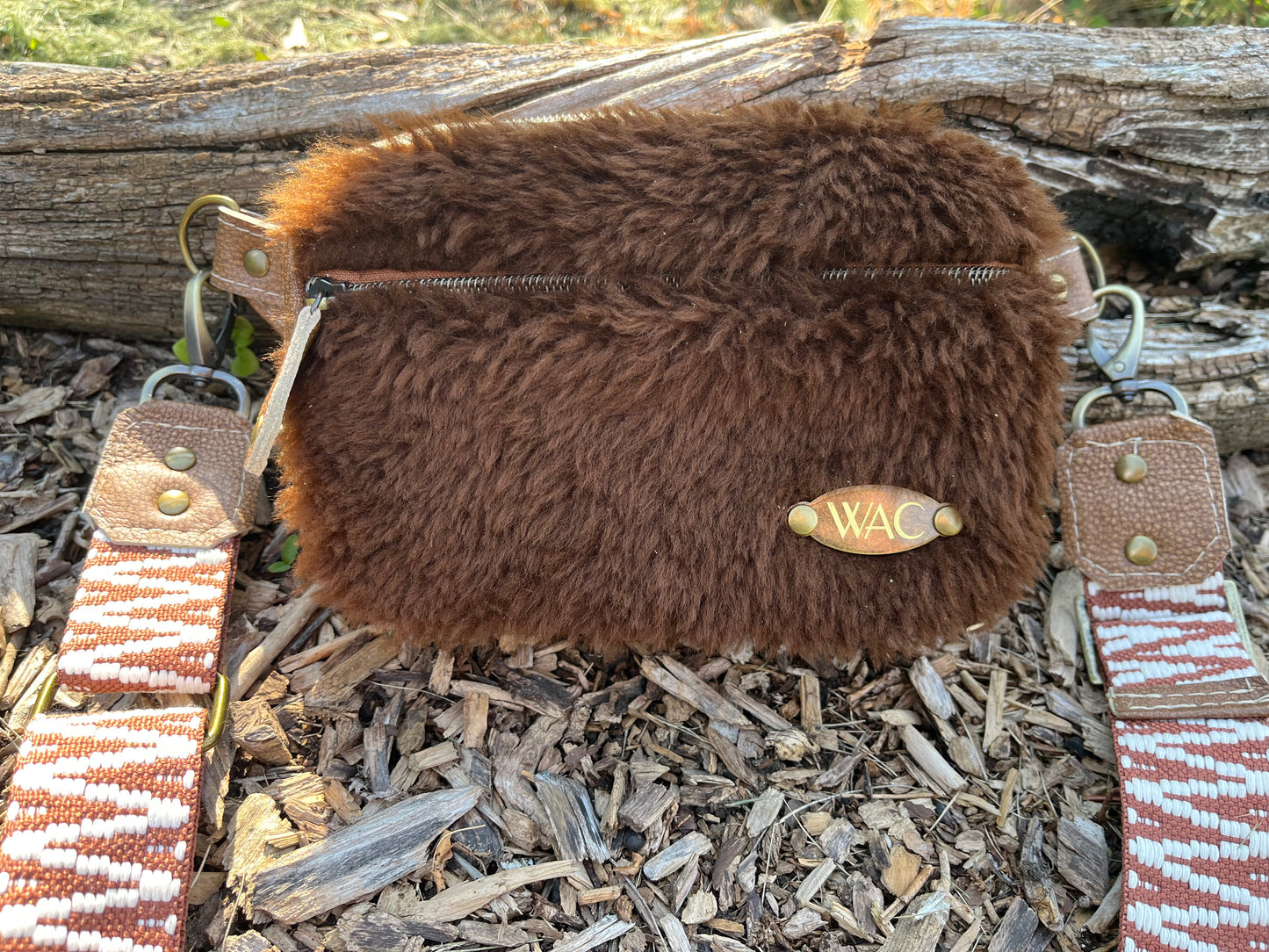 Brown Sheep Shearling and Tan Leather Sling/Fanny Pack