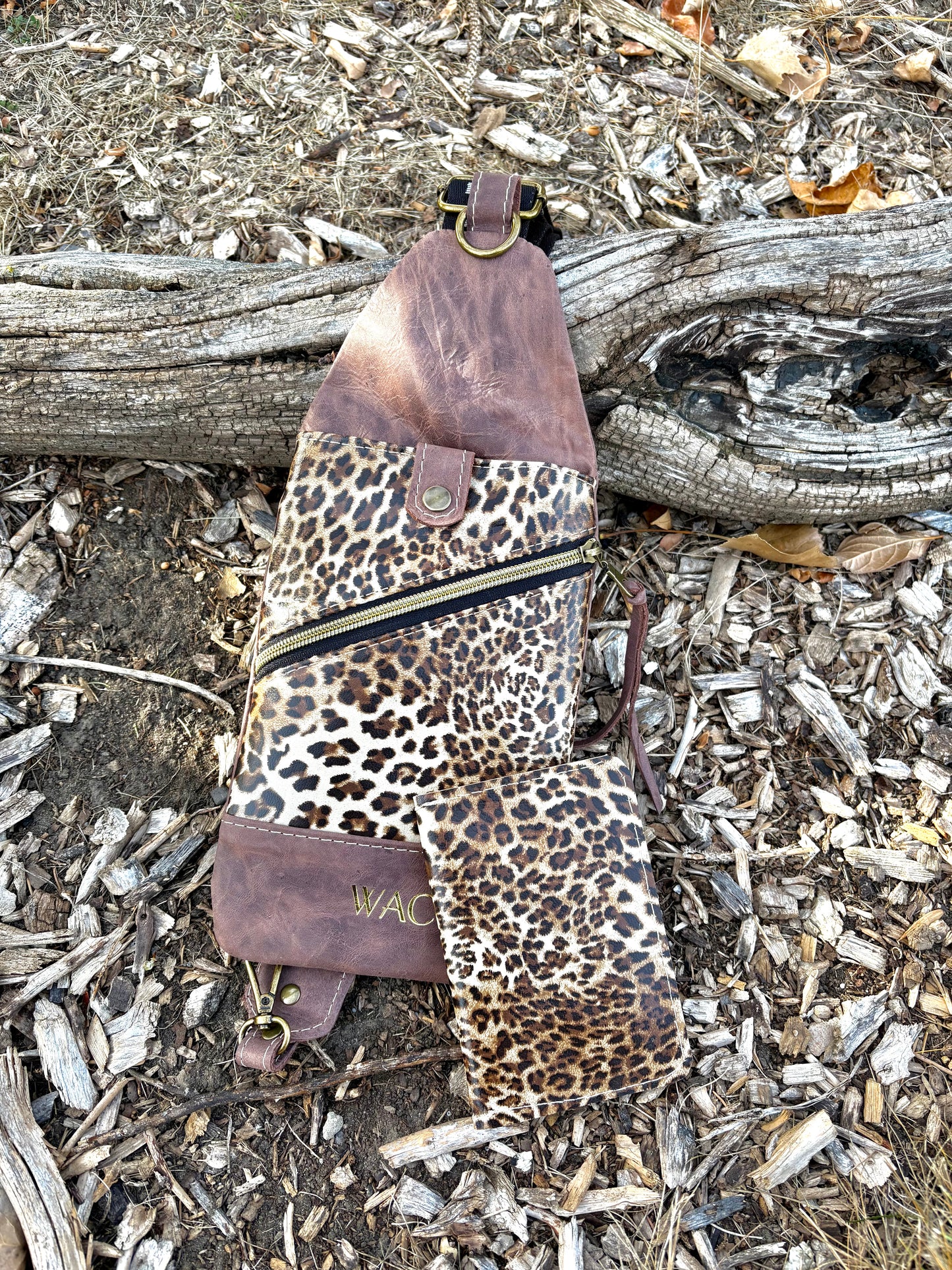 Leopard Print and Brown Leather Sling