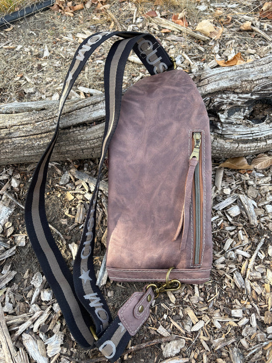 Leopard Print and Brown Leather Sling