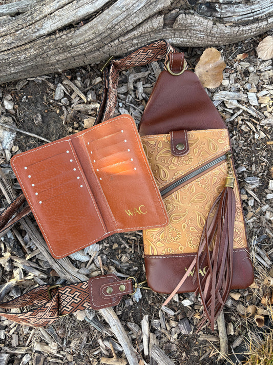 Leather Travel Sling and Matching Wallet