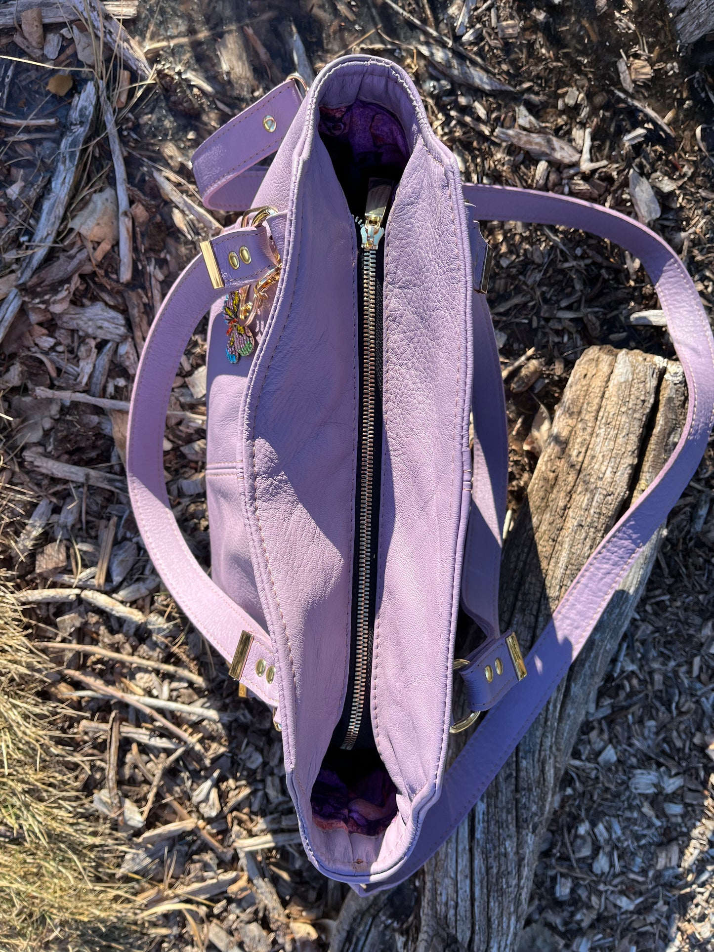 Lavender Leather Purse with Gold Hardware