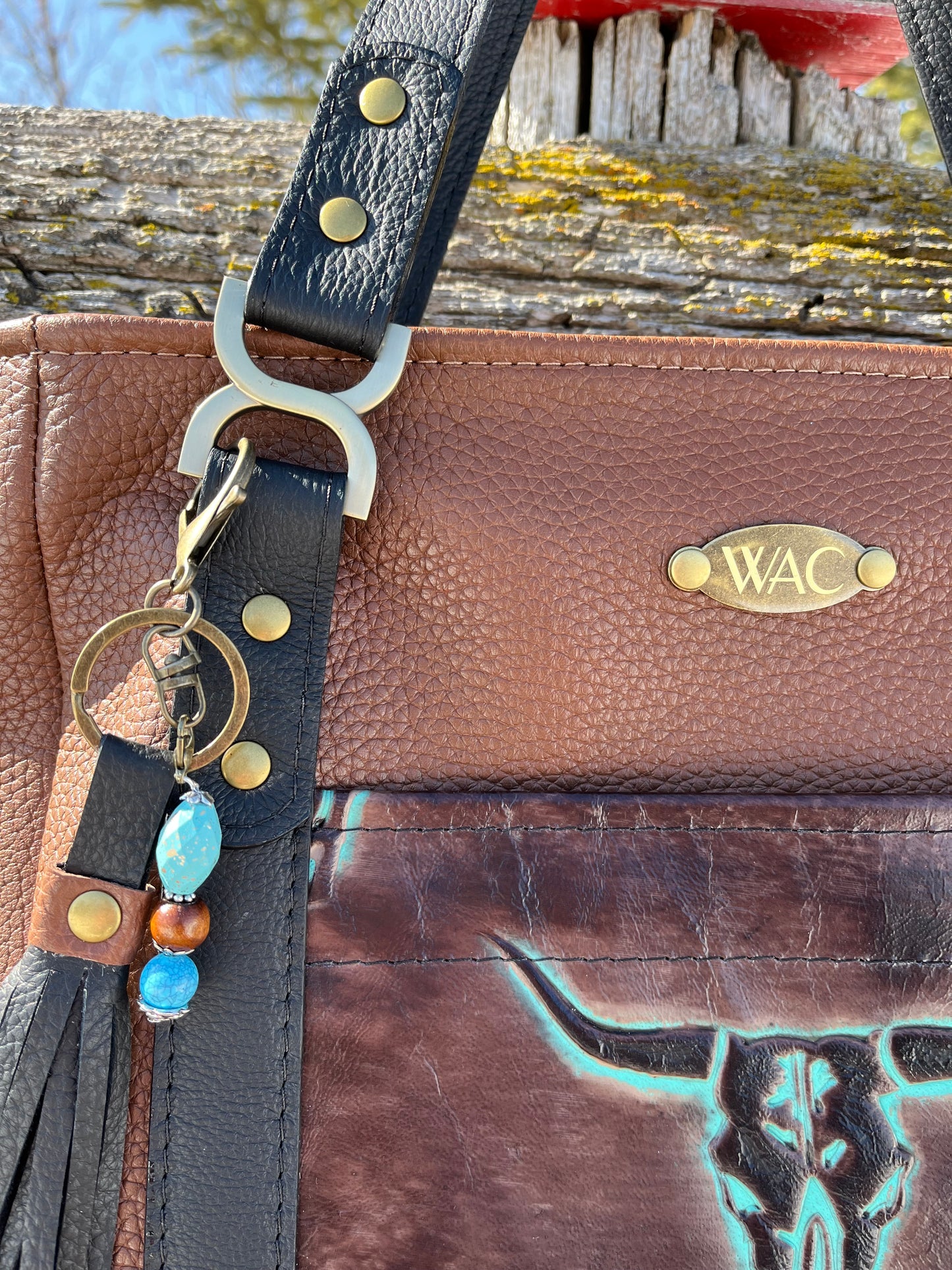 Teal Longhorn and Two Toned Leather Handbag