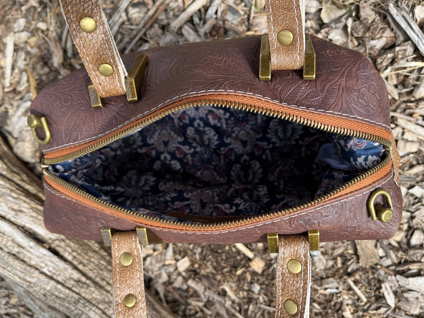 Two Toned Brown Leather Handbag and Matching Wallet