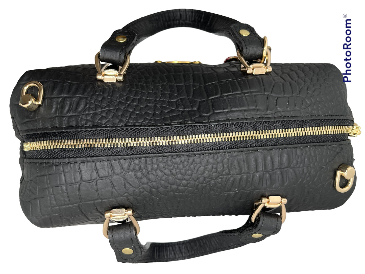 Black Italian Alligator Embossed Leather Handbag