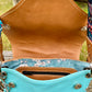 Teal and Cognac Laser Engraved Leather Fringe Purse