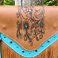 Teal and Cognac Laser Engraved Leather Fringe Purse