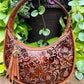 Floral Embossed and Cognac Leather Purse