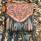 Laser Engraved Leather Fringe Purse