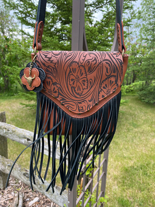 Laser Engraved Leather Fringe Purse