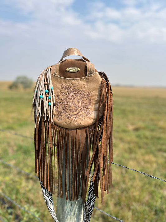 Horseshoe Embroidered Leather Fringe Circle Purse