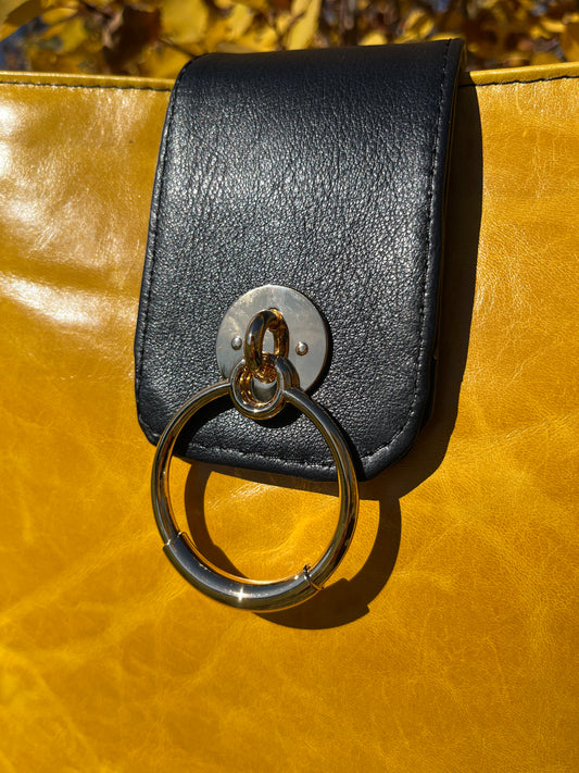 Mustard and Navy Blue Leather Purse