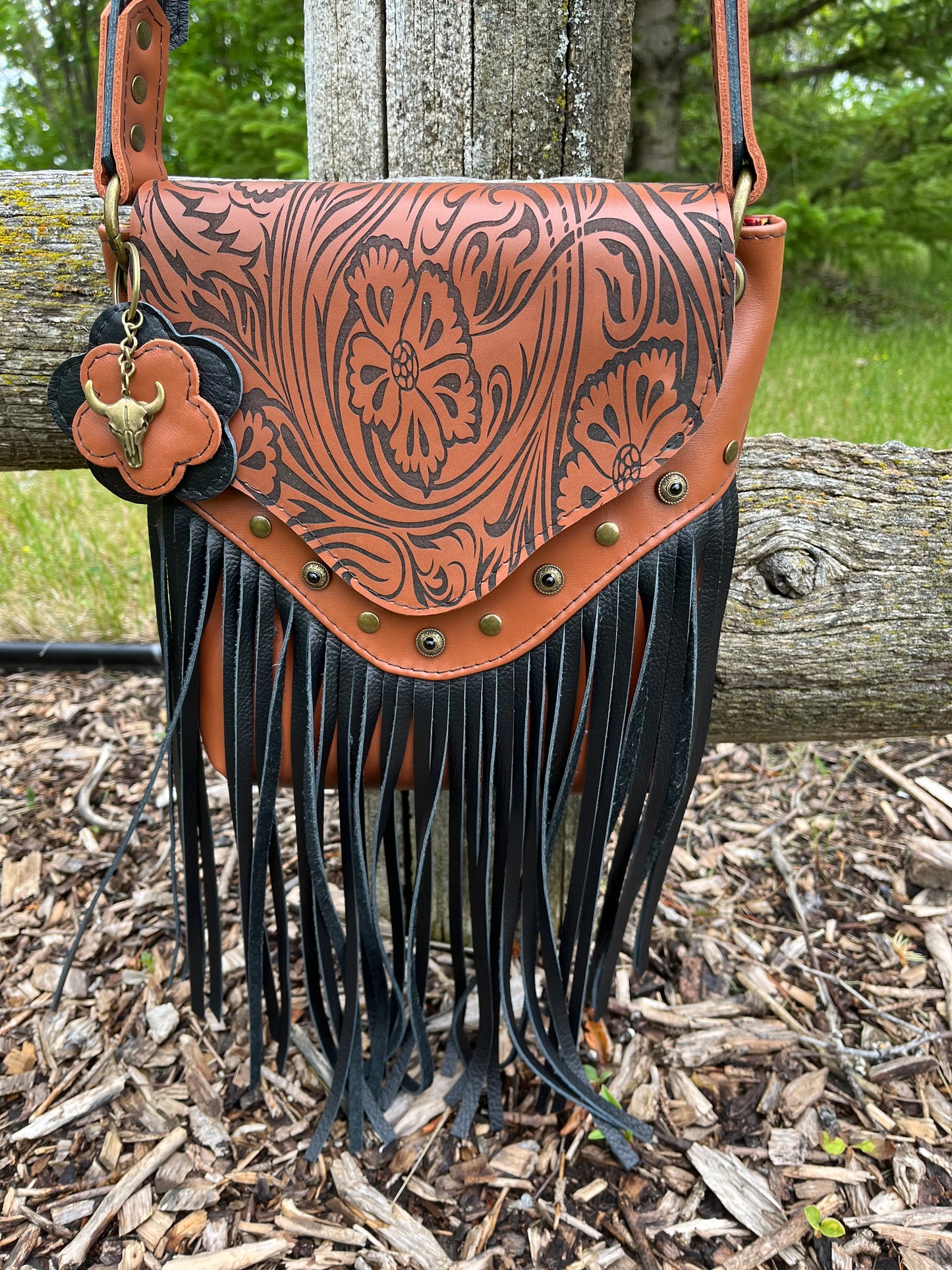 Laser Engraved Leather Fringe Purse