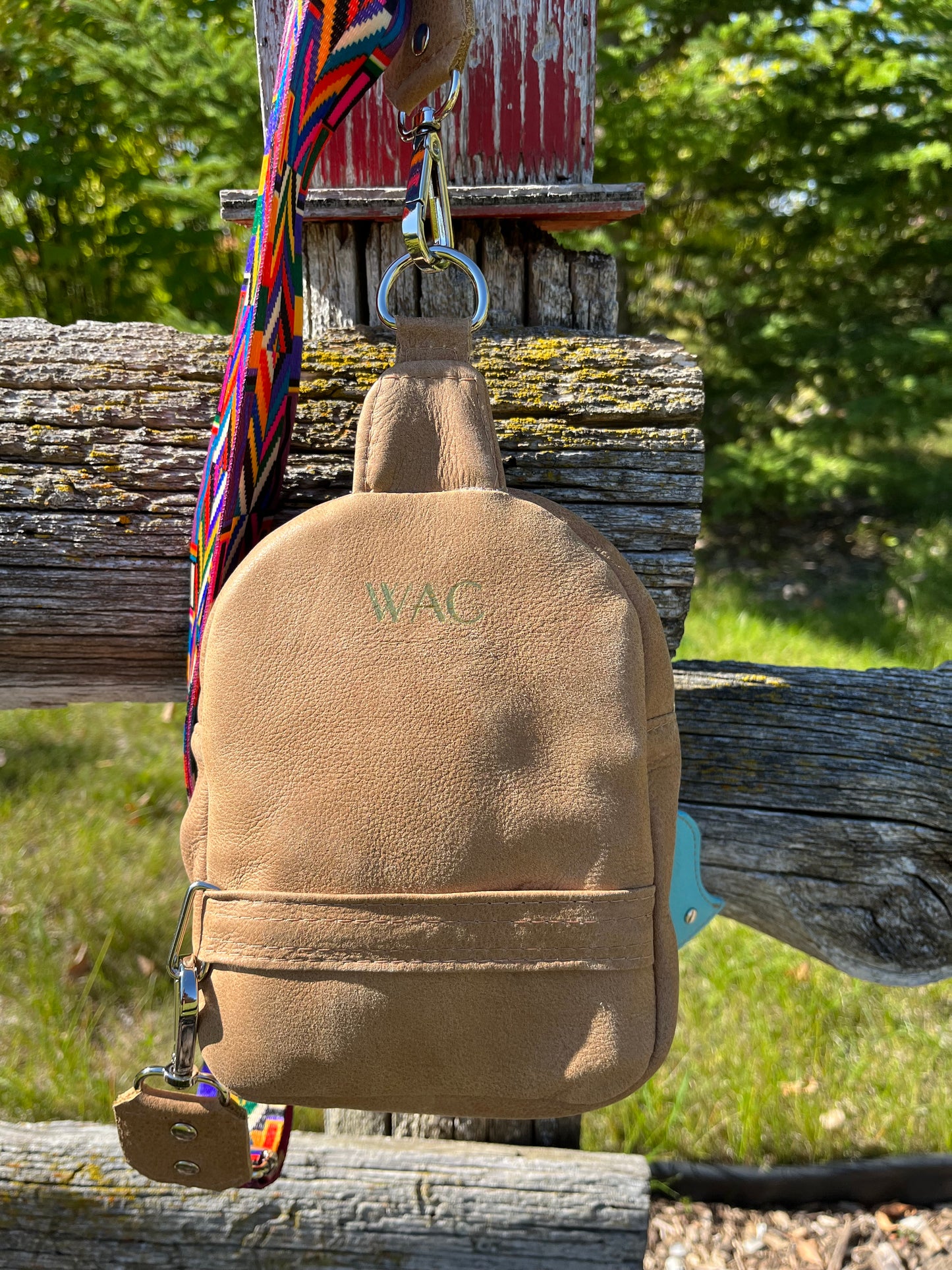 Horse Embroidered Leather Sling Bag