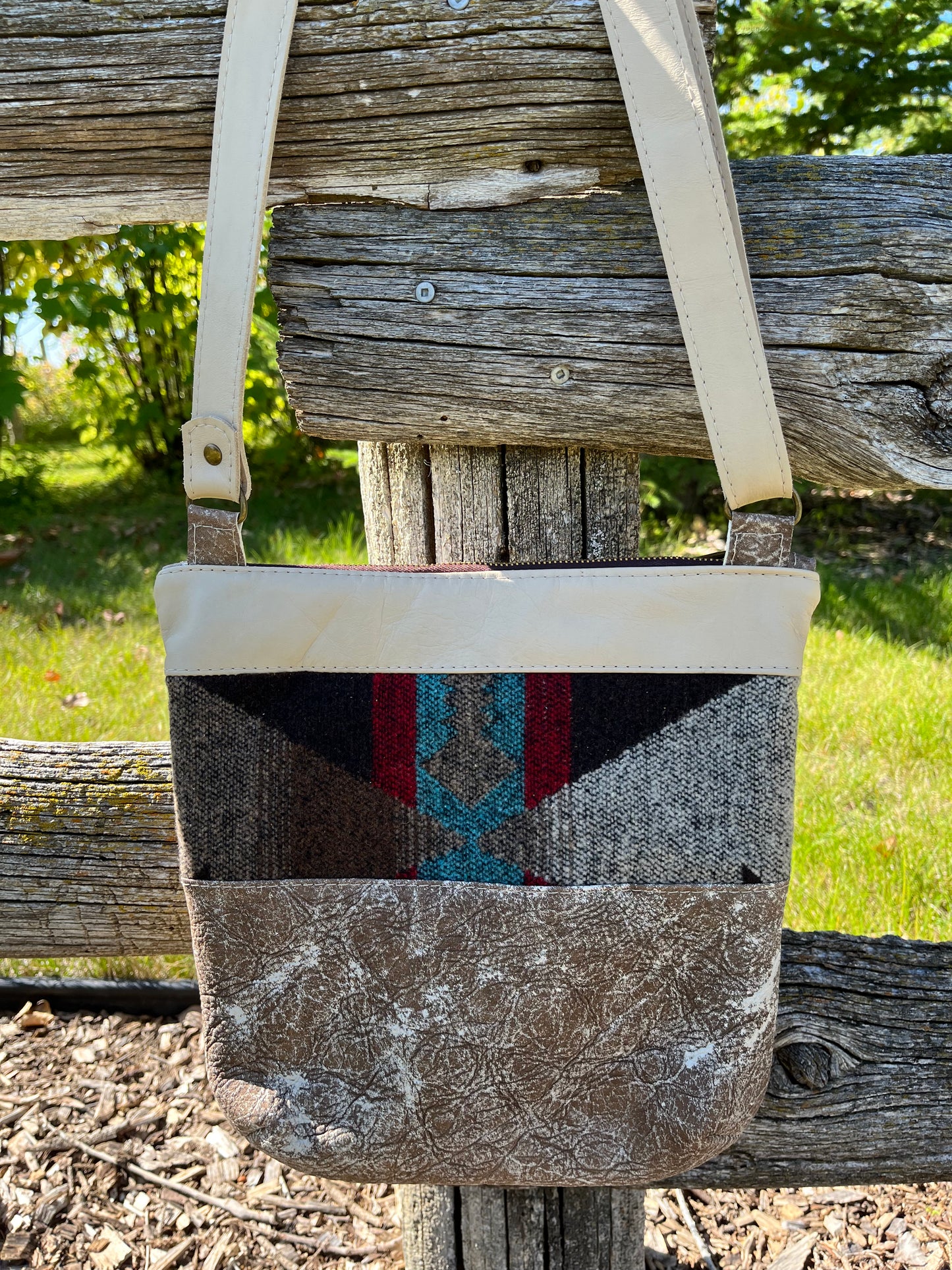 Mottled Leather and Wool Crossbody Purse