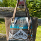 Teal and Brown Toned Wool and Brown Leather Tote