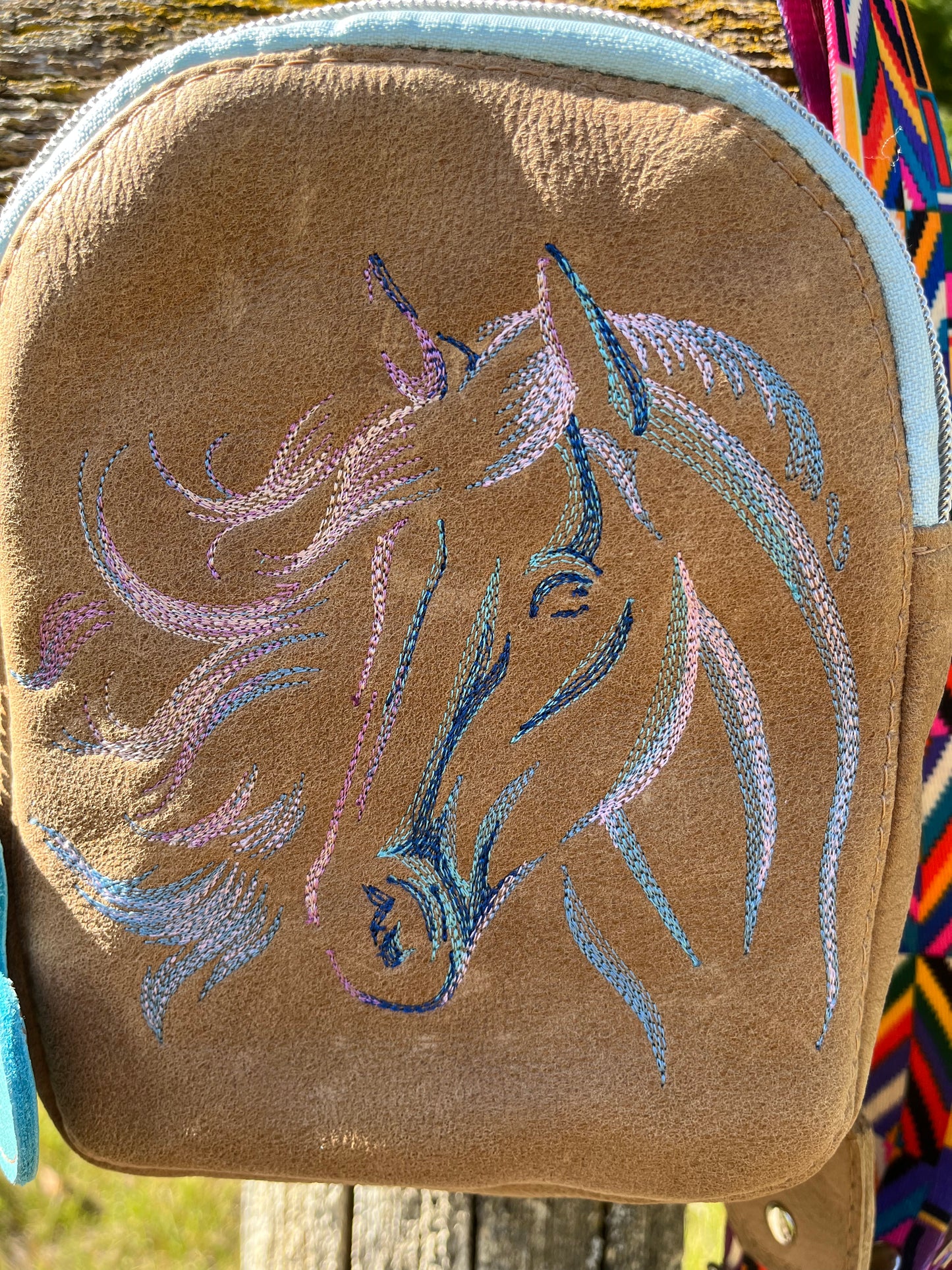 Horse Embroidered Leather Sling Bag