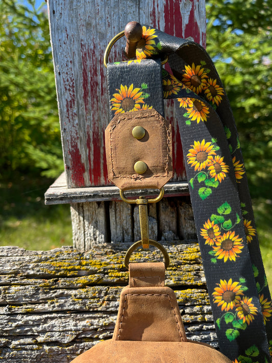 Sunflower Embroidered Leather Sling Bag