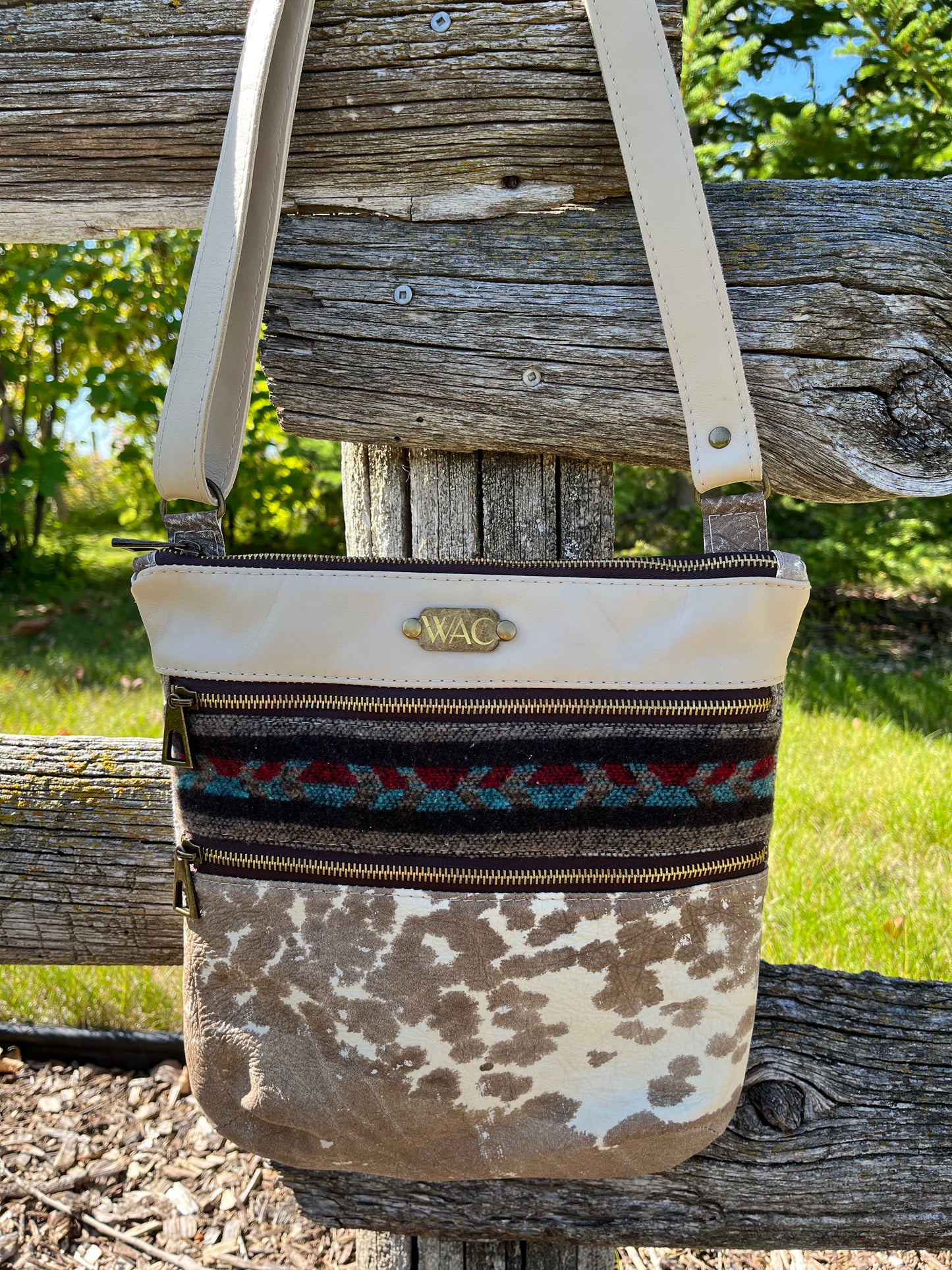 Mottled Leather and Wool Crossbody Purse