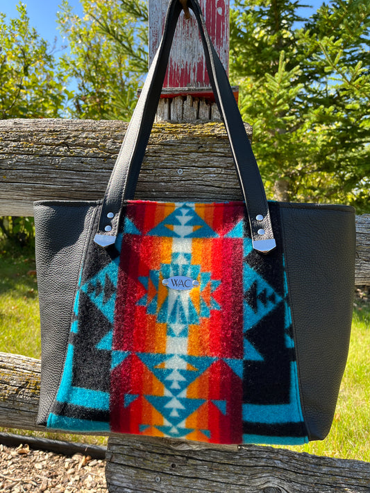 Pendleton Wool and Black Leather Tote